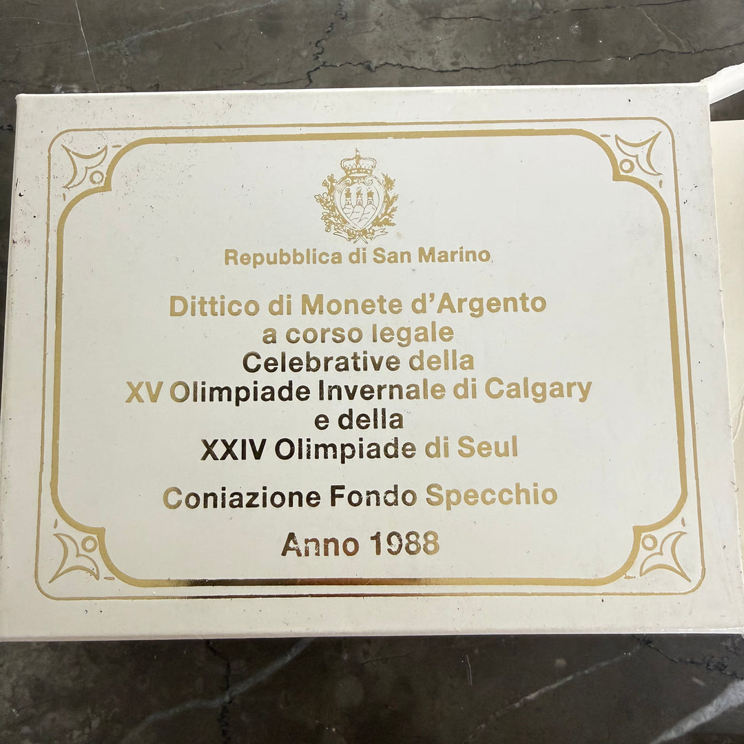 Silver coins Republic of San Marino XV Calgary Winter Olympics and XXIV Seoul Olympics 1988