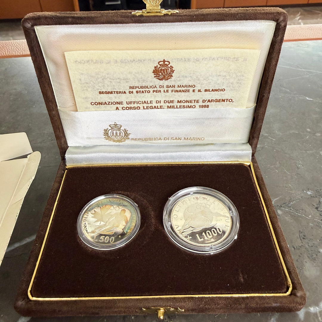 Silver coins Republic of San Marino XV Calgary Winter Olympics and XXIV Seoul Olympics 1988