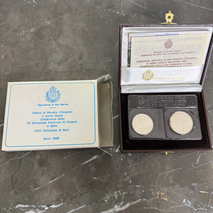 Silver coins Republic of San Marino XV Calgary Winter Olympics and XXIV Seoul Olympics 1988