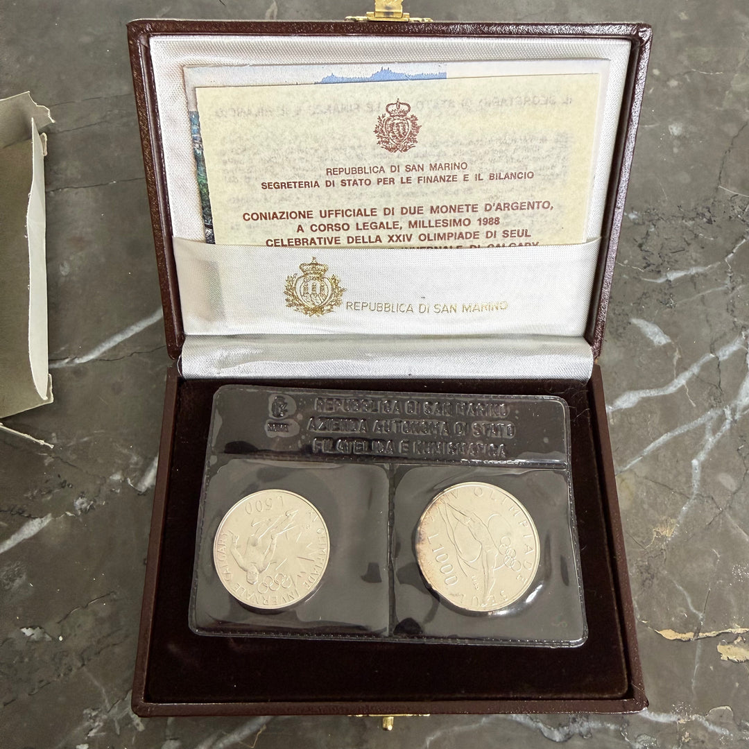 Silver coins Republic of San Marino XV Calgary Winter Olympics and XXIV Seoul Olympics 1988