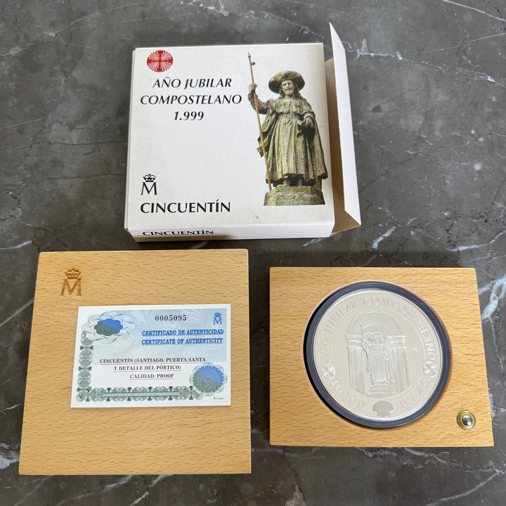 Moeda de prata Cinquentín 10000 Pesetas Año Jubilar Compostelano 1999