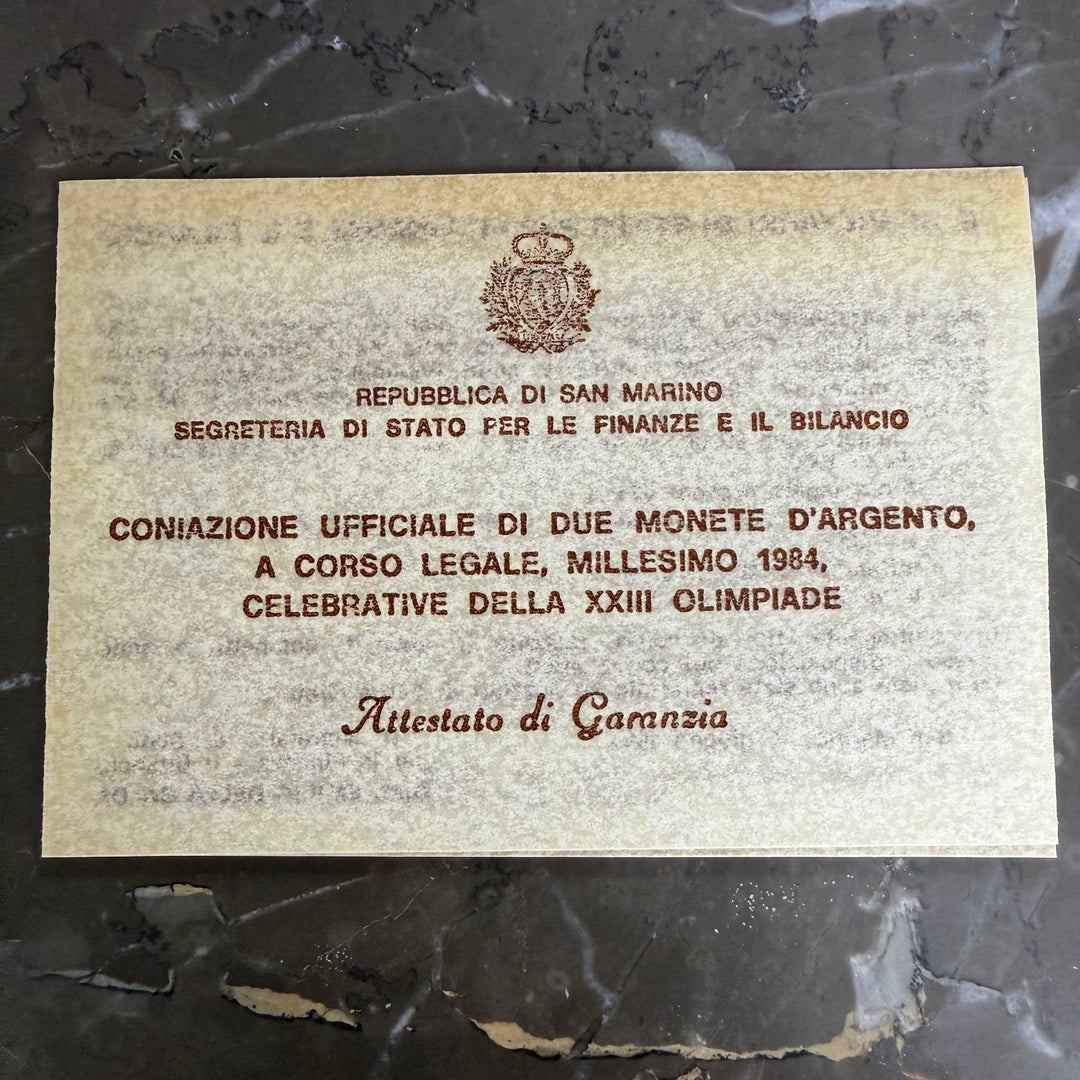 Silver coins 500 1000 Lire Republic of San Marino XXIII Olympics 1984