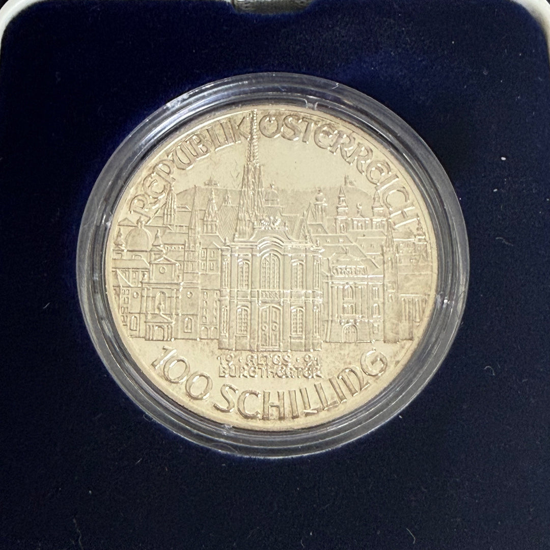 Silver coin 100 Austrian shillings 200th death of Wolfgang Amadeus Mozart 1991
