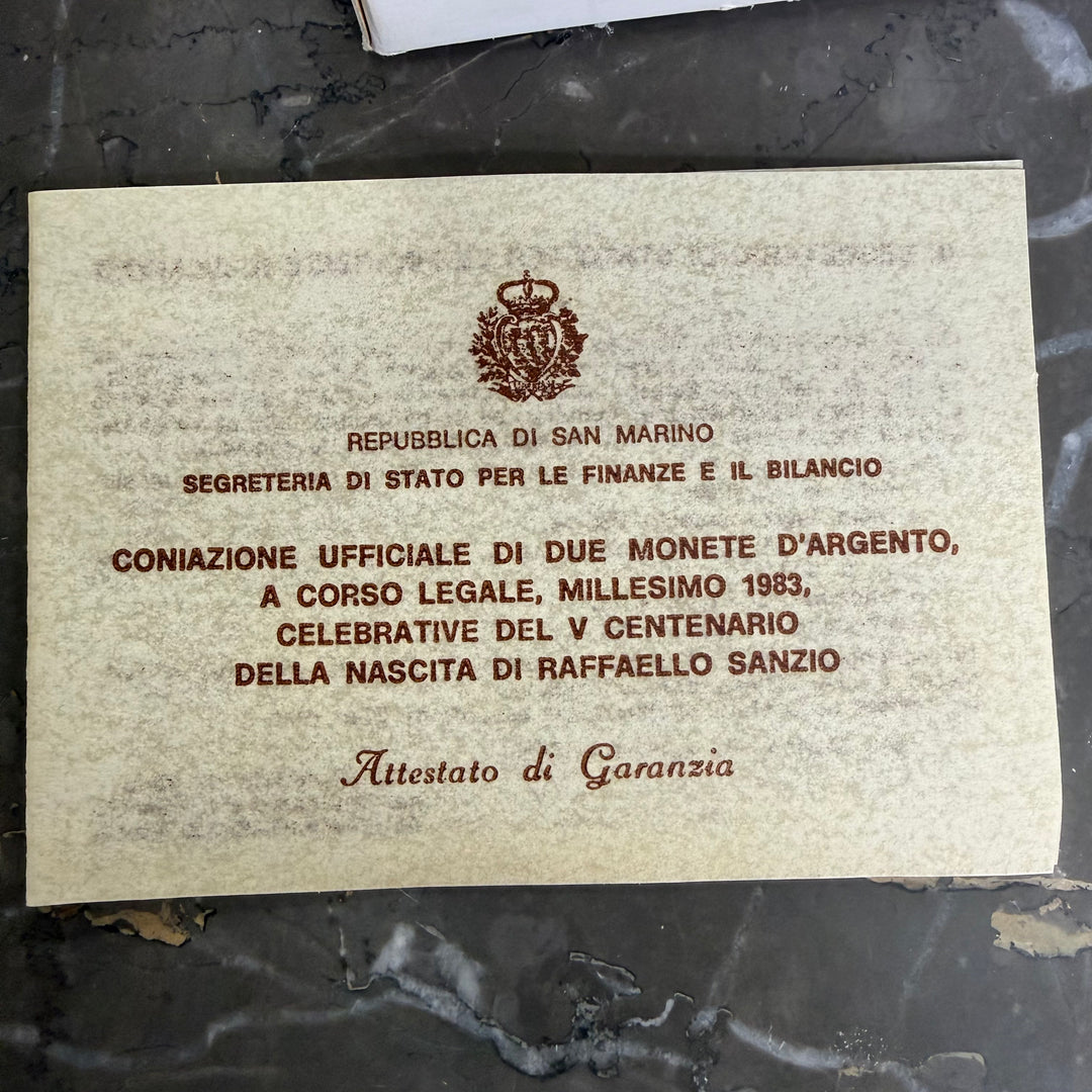 Silbermünzen 500 1000 Lire Republik San Marino V Hundertster Geburtstag Raffaello Sanzio 1983