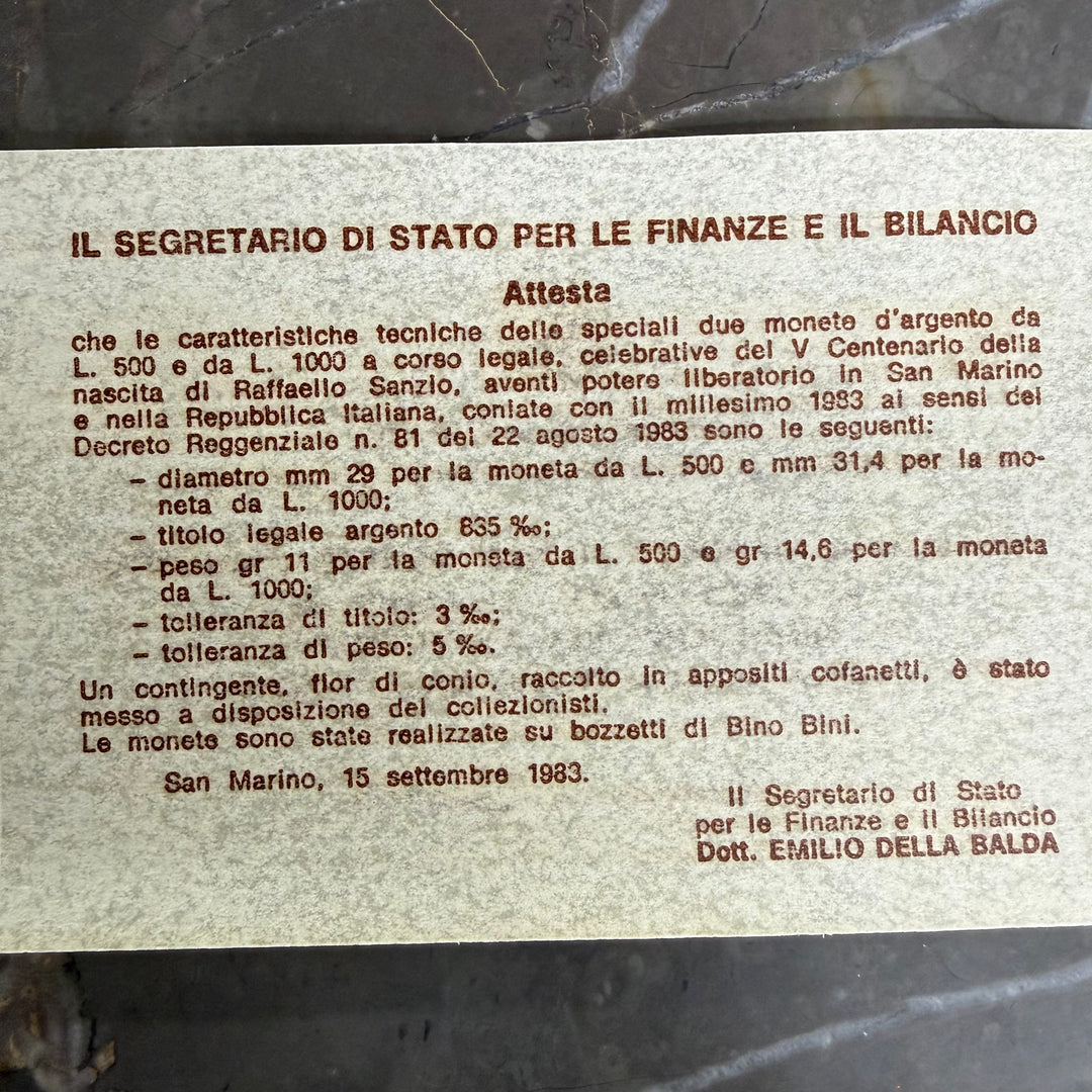 Silbermünzen 500 1000 Lire Republik San Marino V Hundertster Geburtstag Raffaello Sanzio 1983