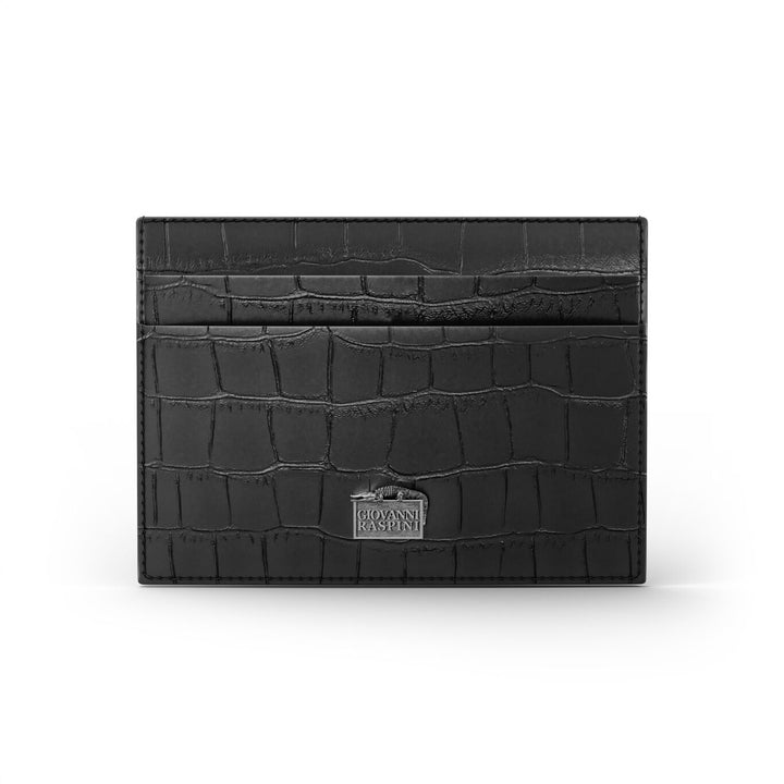 Porte-cartes Giovanni Raspini 4 compartiments cuir croco noir argent 925 L0022
