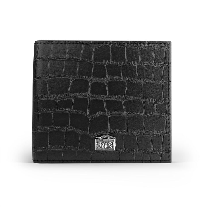 Carteira de couro croco preto Giovanni Raspini 925 prata L0024