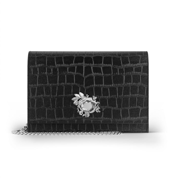 Pochette Giovanni Raspini jungle cuir croco noir bronzeblanc L0027