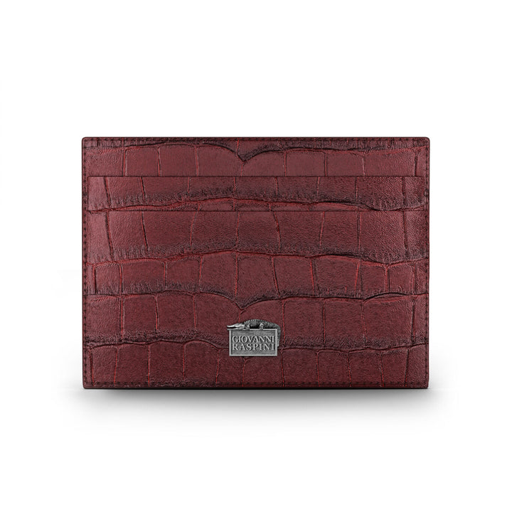 Porte-cartes en cuir croco bordeaux Giovanni Raspini argent 925 L0029