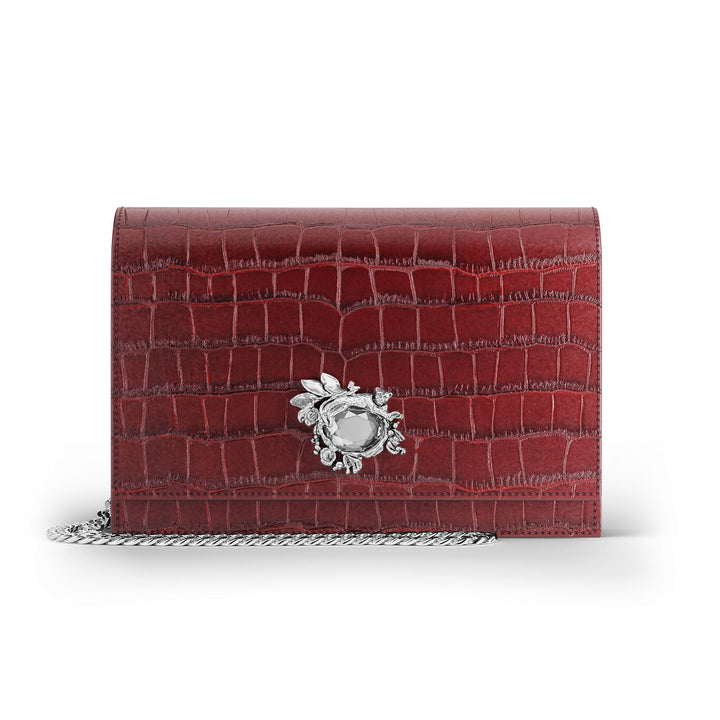 Pochette jungle Giovanni Raspini croco bordeaux bronze-blanc cuir L0034
