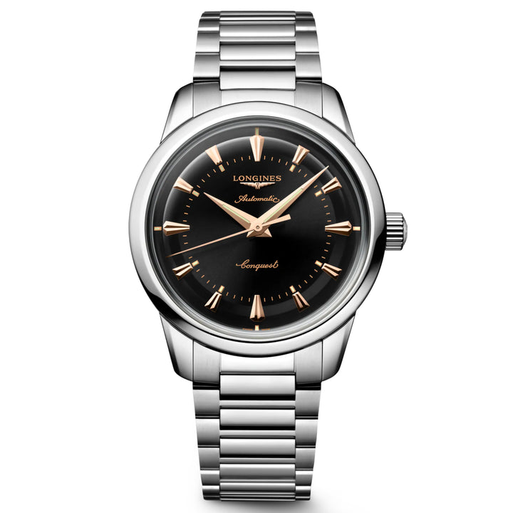 Longines Conquest Heritage Relógio automático preto de 38 mm em aço L1.649.4.52.6