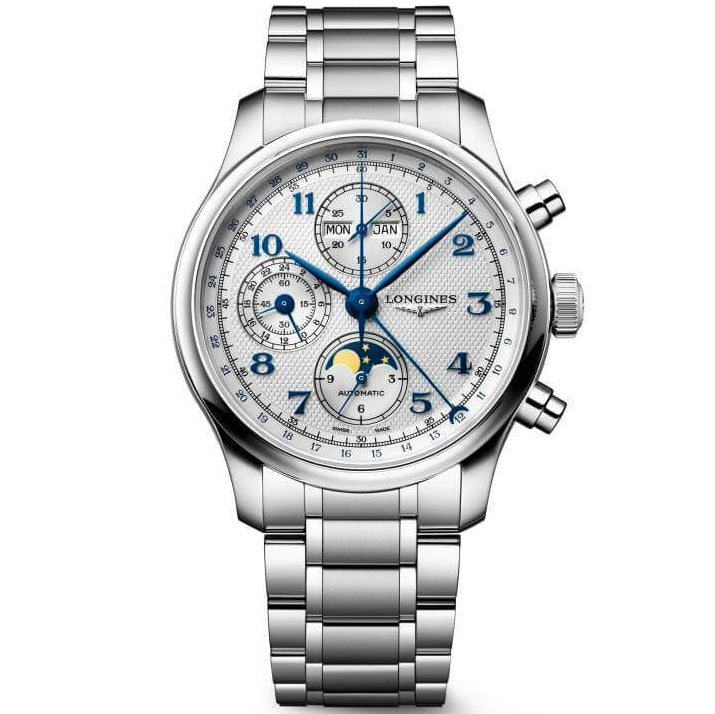 Longines klocka Master Collection Chrono Moonphase 41mm silver automatstål L2.962.4.73.6