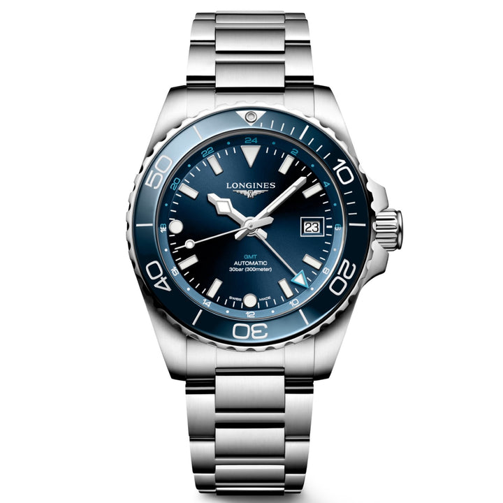 Longines orologio Hydroconquest GMT 41mm blu automatico acciaio L3.790.4.96.6
