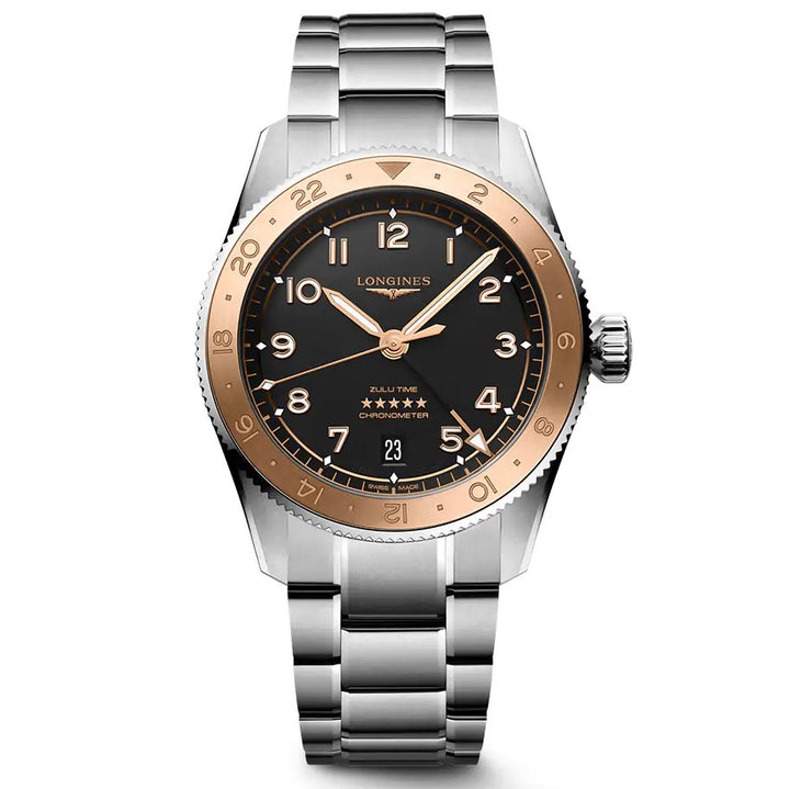 Longines Watch Spirit Zulu Zeit 1925 39 mm schwarzer automatischer Goldstahl L3.803.5.53.6