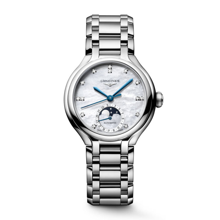 LONGINES PRIMALUNATA MOONPHASE WATCH 34MM MOTHERPERLA DIAMANTI Automatic Steel L8.126.4.87.6