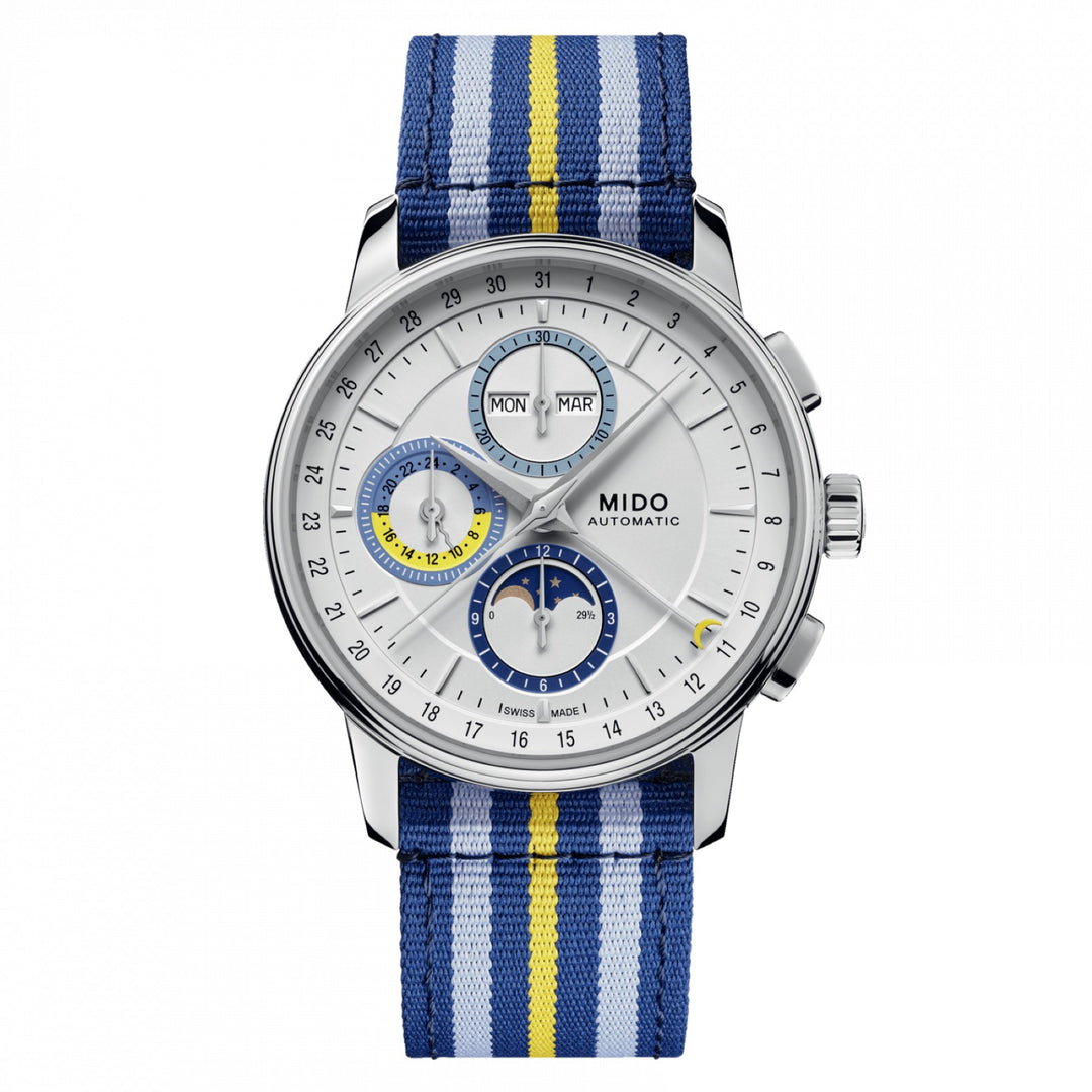 Mido hodinky Baroncelli Chronograph Moonphase 42mm stříbrná automatická ocel M027.625.17.031.00