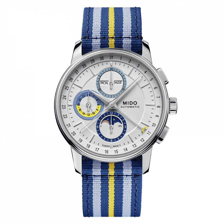 Zegarek Mido Baroncelli Chronograf Moonphase 42mm srebrny automatyczny stal M027.625.17.031.00