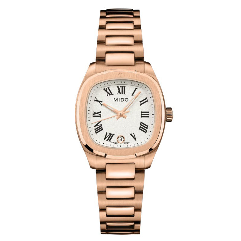 Relógio Mido Multifort TV 28mm aço quartzo marfim PVD ouro rosa M049.110.33.263.00