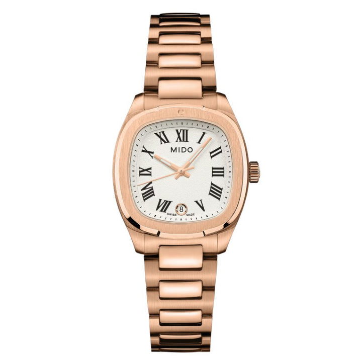 Relógio Mido Multifort TV 28mm aço quartzo marfim PVD ouro rosa M049.110.33.263.00