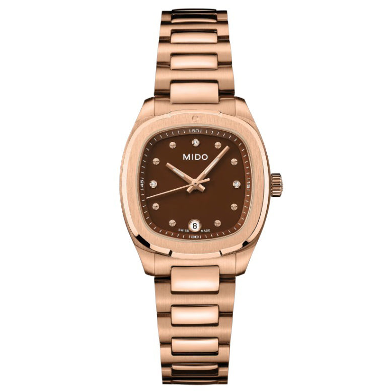 Mido Multifort TV 28mm brunt kvartsstål roséguld PVD-finish M049.110.33.296.00
