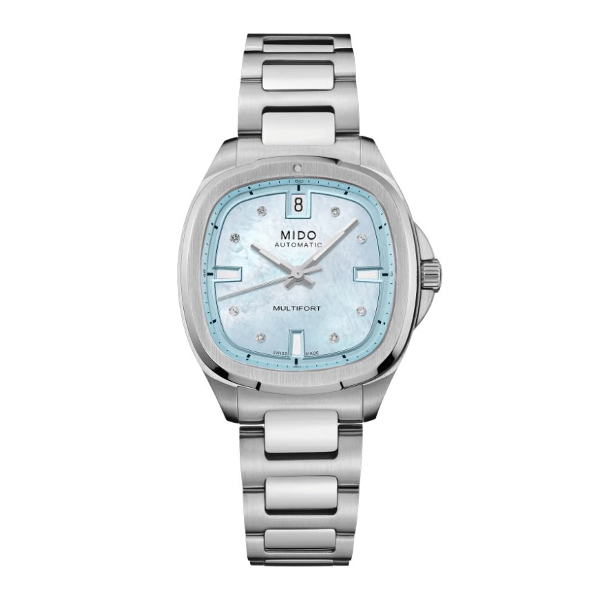 Reloj Mido Multifort TV 35 34x35mm azul nácar diamantes automático acero M049.307.11.136.00
