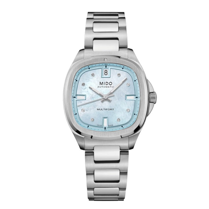 Reloj Mido Multifort TV 35 34x35mm azul nácar diamantes automático acero M049.307.11.136.00