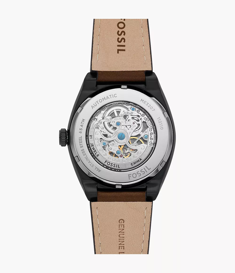 Fossil Everett Uhr 42 mm, schwarzer Automatikstahl, schwarzes PVD-Finish, ME3207