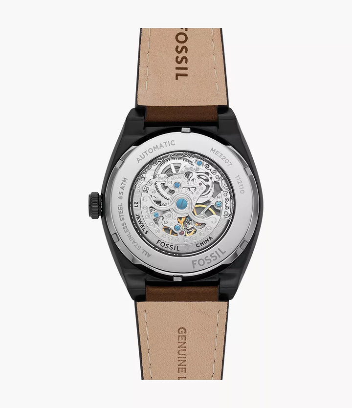Fossil Everett Uhr 42 mm, schwarzer Automatikstahl, schwarzes PVD-Finish, ME3207