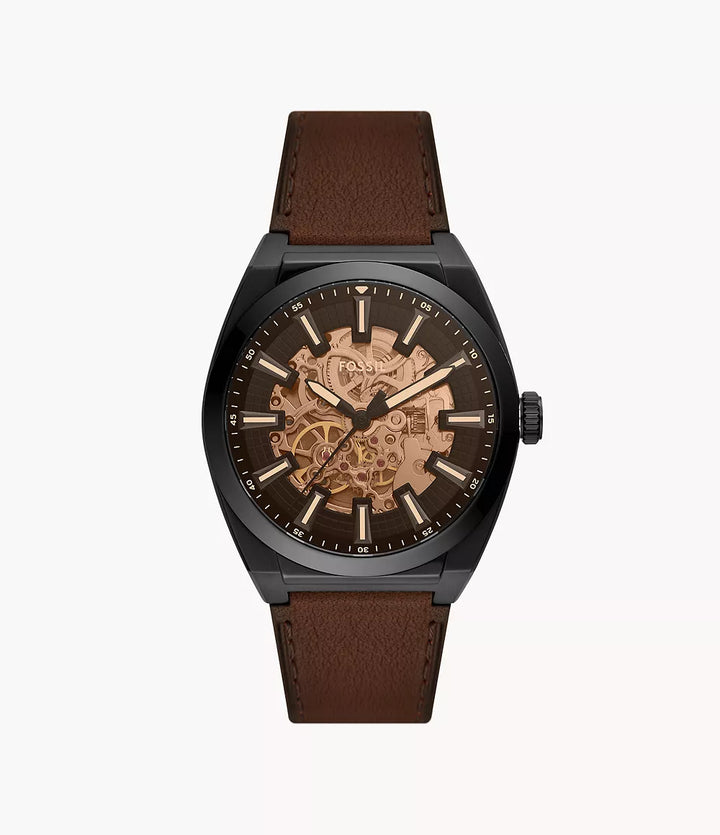 Fossil Everett Uhr 42 mm, schwarzer Automatikstahl, schwarzes PVD-Finish, ME3207