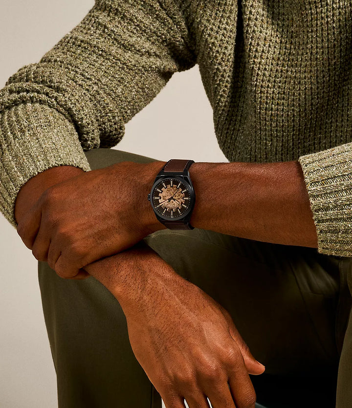 Fossil Everett Uhr 42 mm, schwarzer Automatikstahl, schwarzes PVD-Finish, ME3207