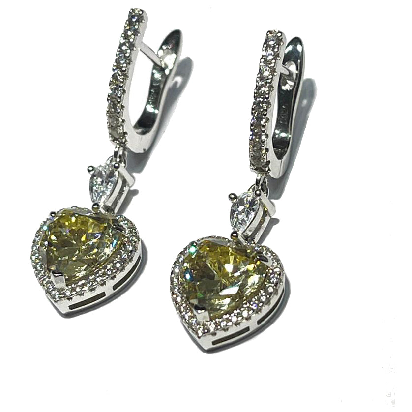 AP Coral pendant earrings heart Hollywood Diva Style 925 silver finish rhodium quartz fancy or50ecg
