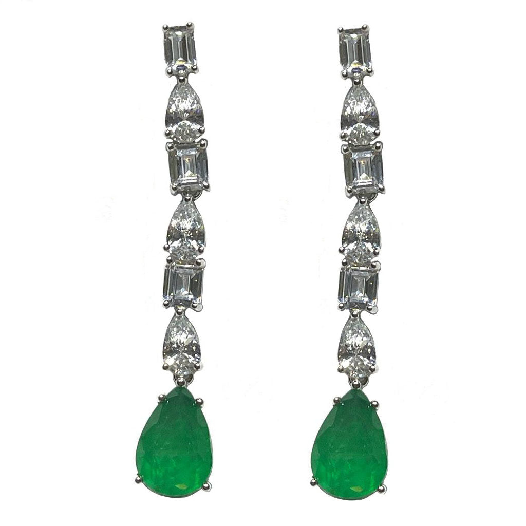 AP Coral Hollywood örhängen Diva Style Silver 925 Rodio Quartz Finish Emerald Cubic Zirconia Ortennisbs