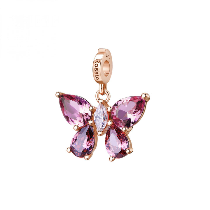 Rosato Rebirth Butterfly charm pendant for Fondazione Veronesi 925 silver PVD rose gold finish cubic zirconia RZLE089