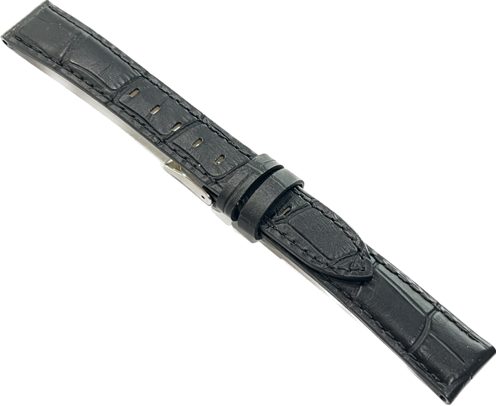 Breil sort læderrem med krokodilleprint 16mm EW0237