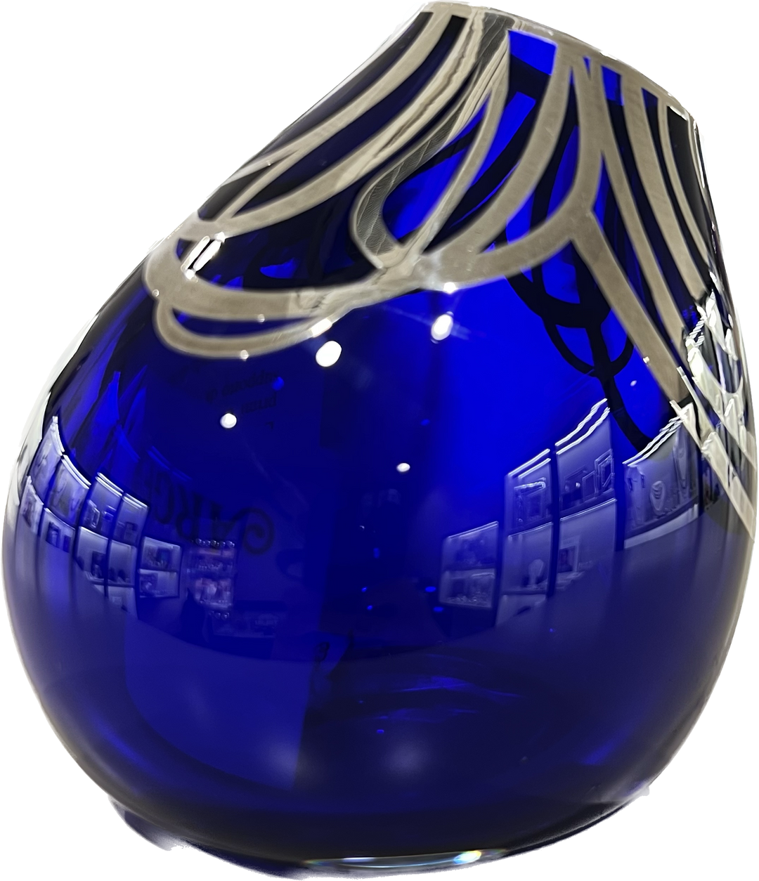 藝術銀花瓶滴GOW玻璃黑色藍色裝飾銀色goccia_blu