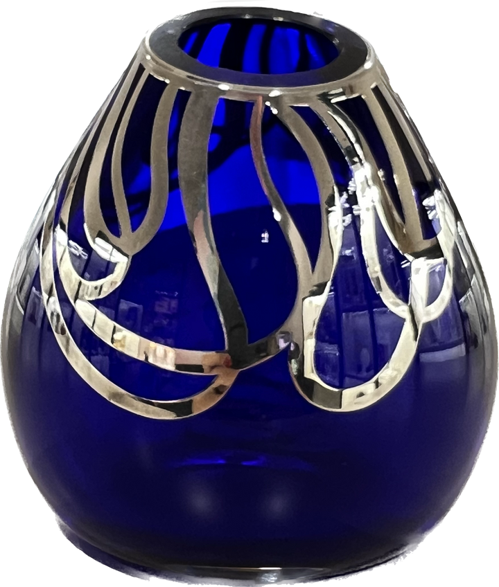 藝術銀花瓶滴GOW玻璃黑色藍色裝飾銀色goccia_blu