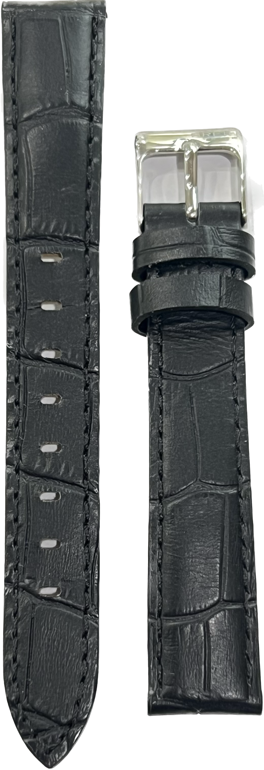 Breil svart läderrem med krokodiltryck 16mm EW0237
