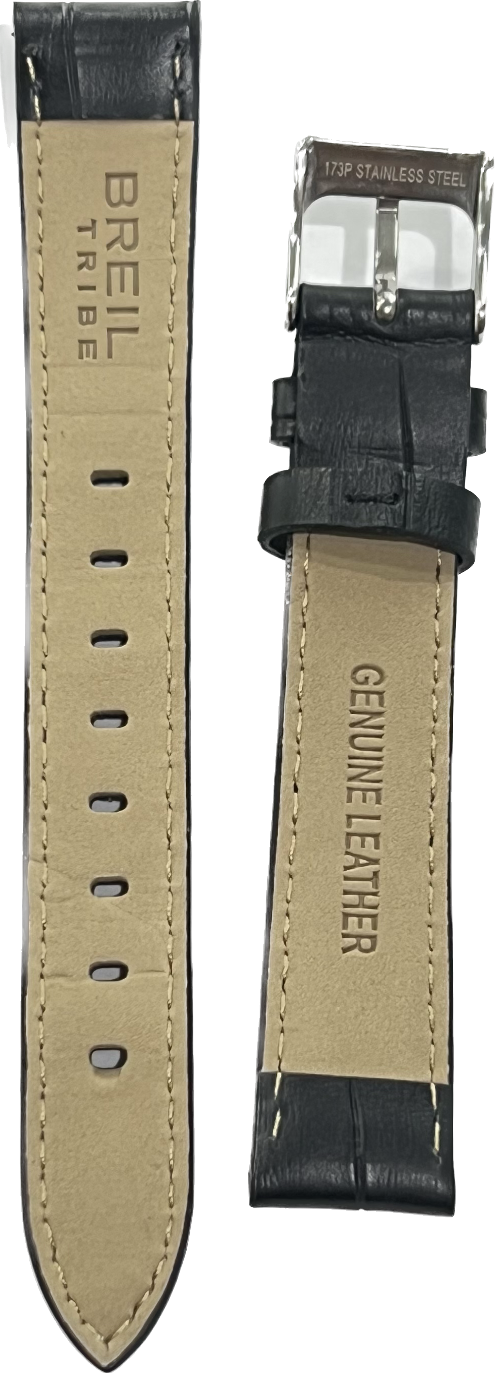 Bracelet cuir noir Breil imprimé crocodile 16 mm EW0237