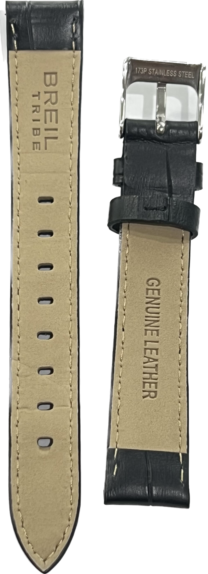 حزام جلد أسود من Breil بطبعة تمساح مقاس 16 مم EW0237
