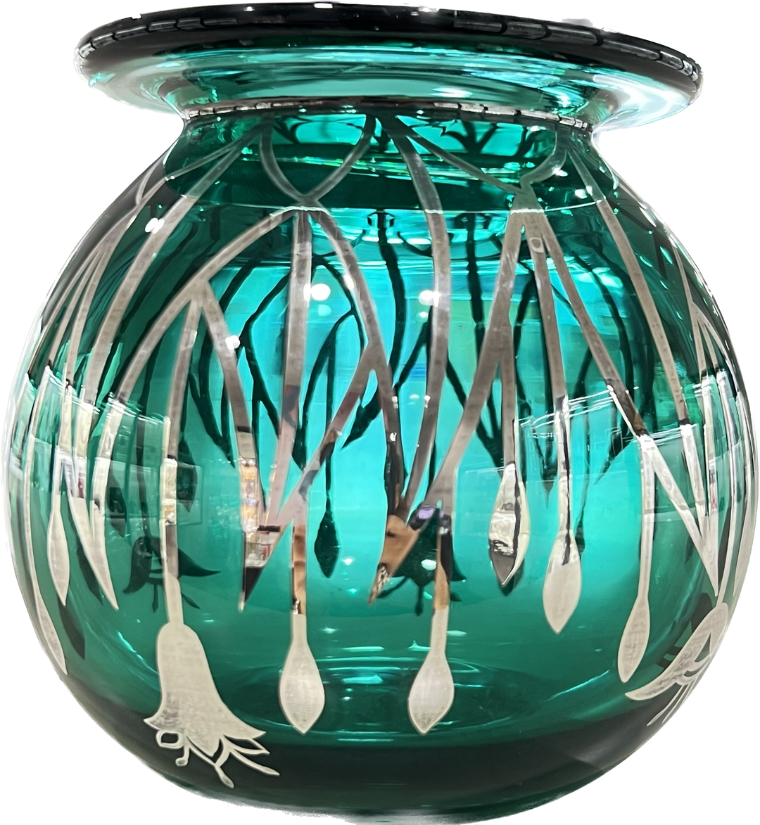 Argenti d'Arte vaso Palla vetro soffiato verde decoro argento Palla_Verde