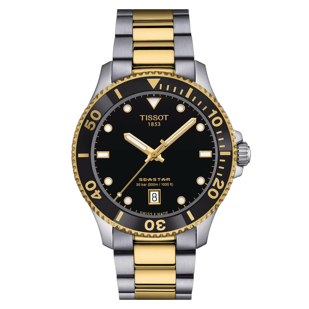 Tissot Seastar 1000 40 -мм часы Черный кварц стальной PVD финиширует желтым золотом T120.410.22.051.00