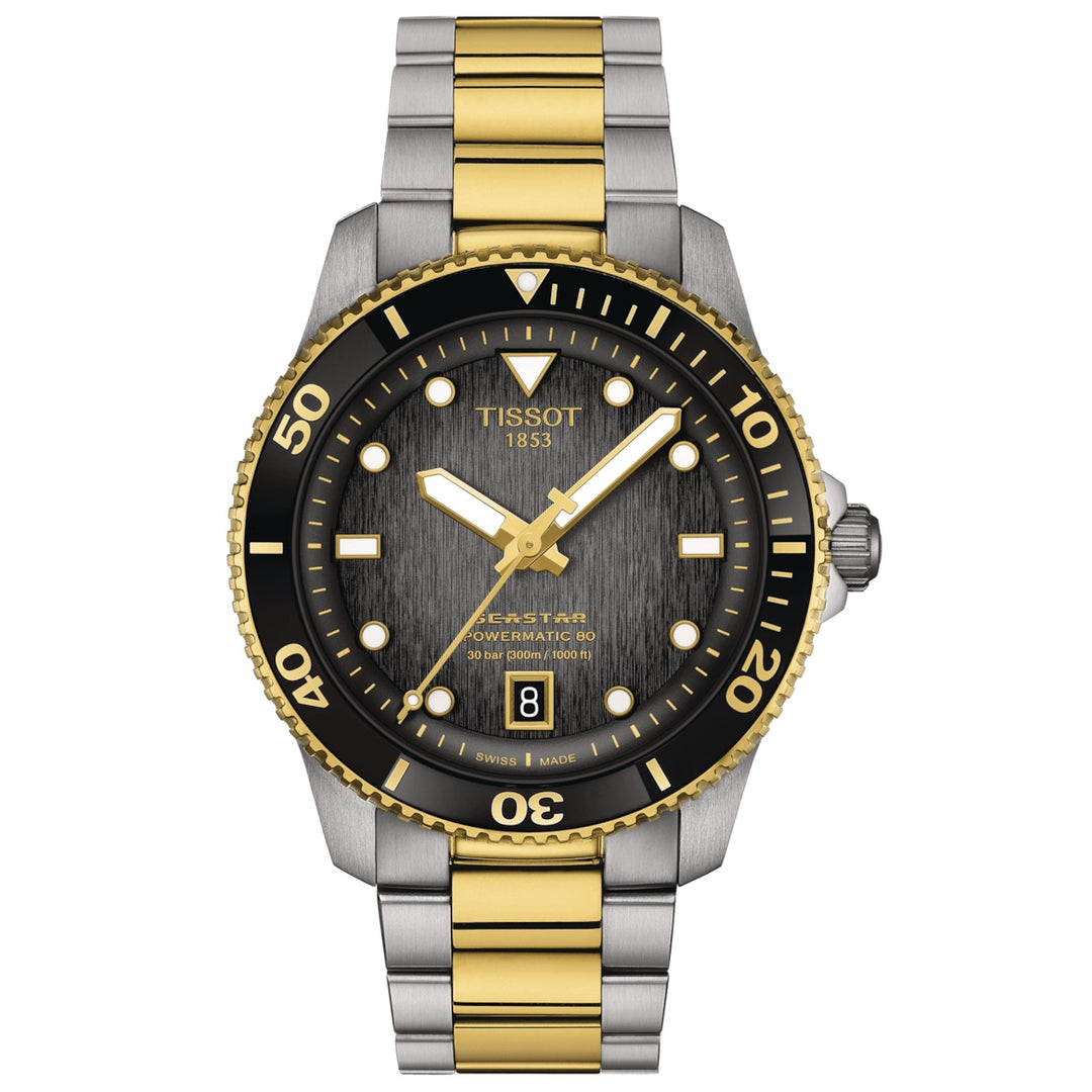 Tissot Watch Seastar 1000 Ocmitic 80 40 mm grauer Automatikstahl PVD Finishes Gelbgold T120.807.22.051.00