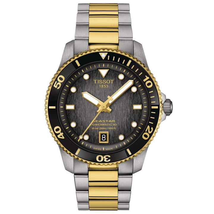 Tissot Watch SEASTAR 1000 Powermitic 80 40 mm Gris Gray Automatique PVD Finitions Gold Yellow T120.807.22.051.00