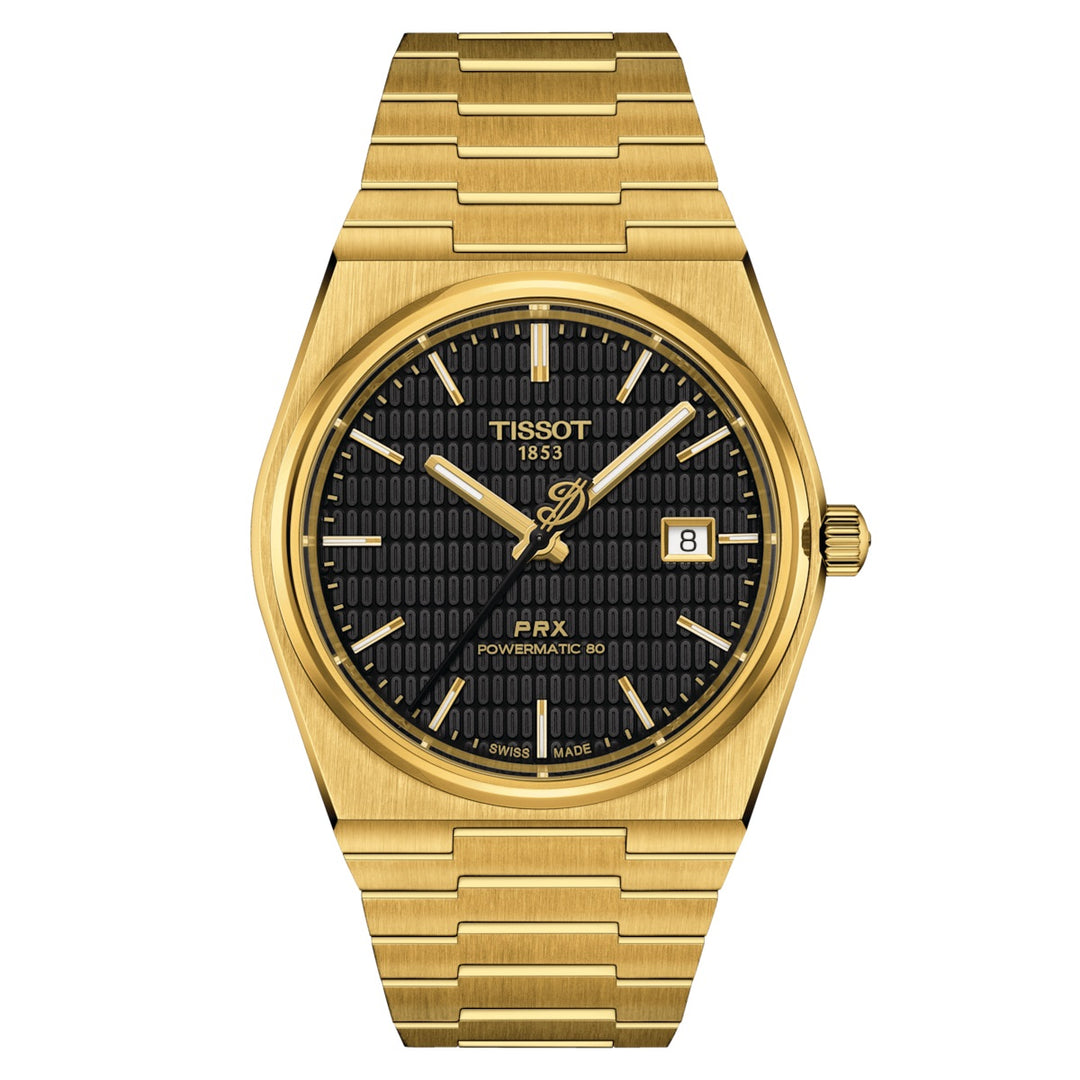 Tissot relógio PRX Powermatic 80 Damian Lillard Edição Especial 40 milímetros acabamento automático de aço PVD ouro amarelo T137.407.33.051.00