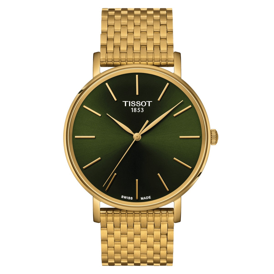 Tissot Eveytime 40 mm zegarek Zielony kwarc kwarcowy Wykończenie PVD Złoto żółty T143.410.33.091.00