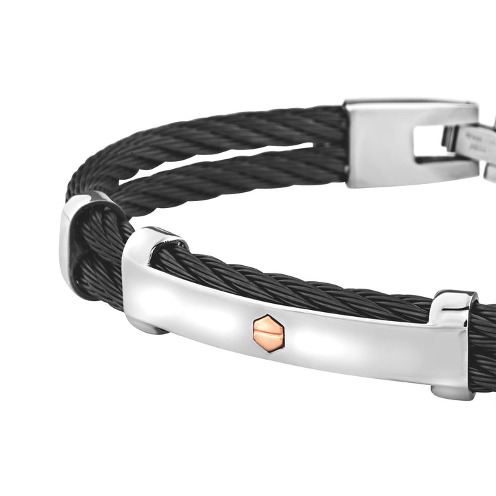 BREIK STRAGE BRACELET 9K LOP STEII PVD FINISS BLACK GOLD ROSE 9KT TJ3962