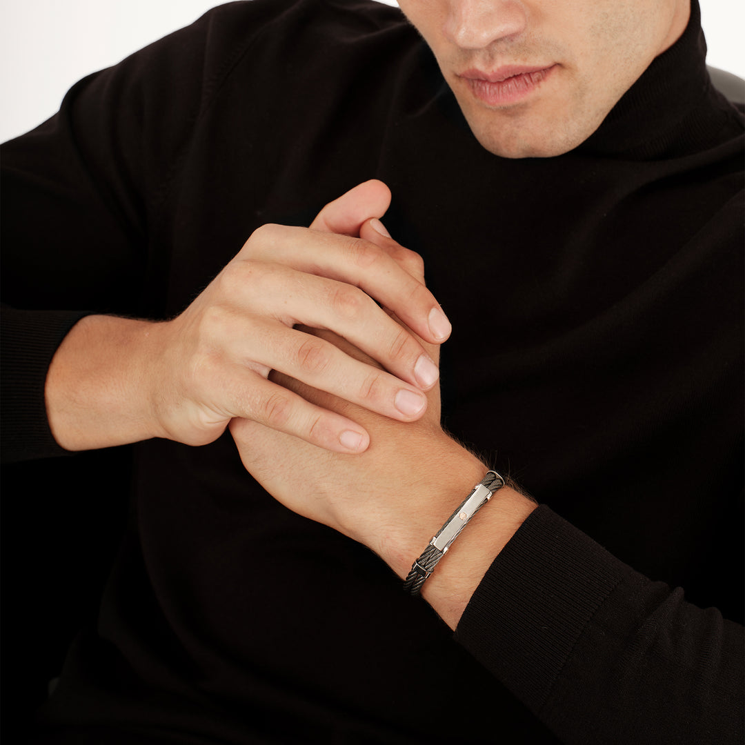 BREIK STRAGE BRACELET 9K LOP STEII PVD FINISS BLACK GOLD ROSE 9KT TJ3962