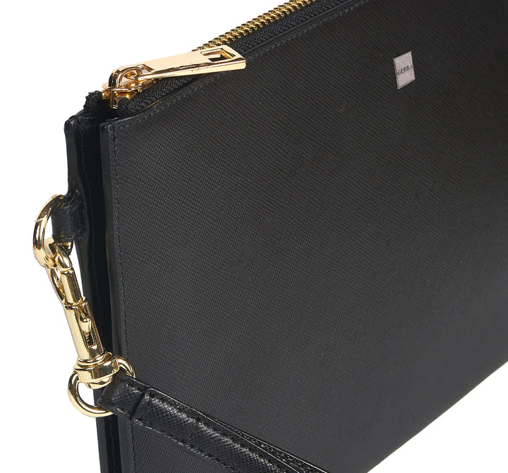 Pochette plate Gerba en cuir de veau saffiano mesures : 25x16 cm GB010 NOIR