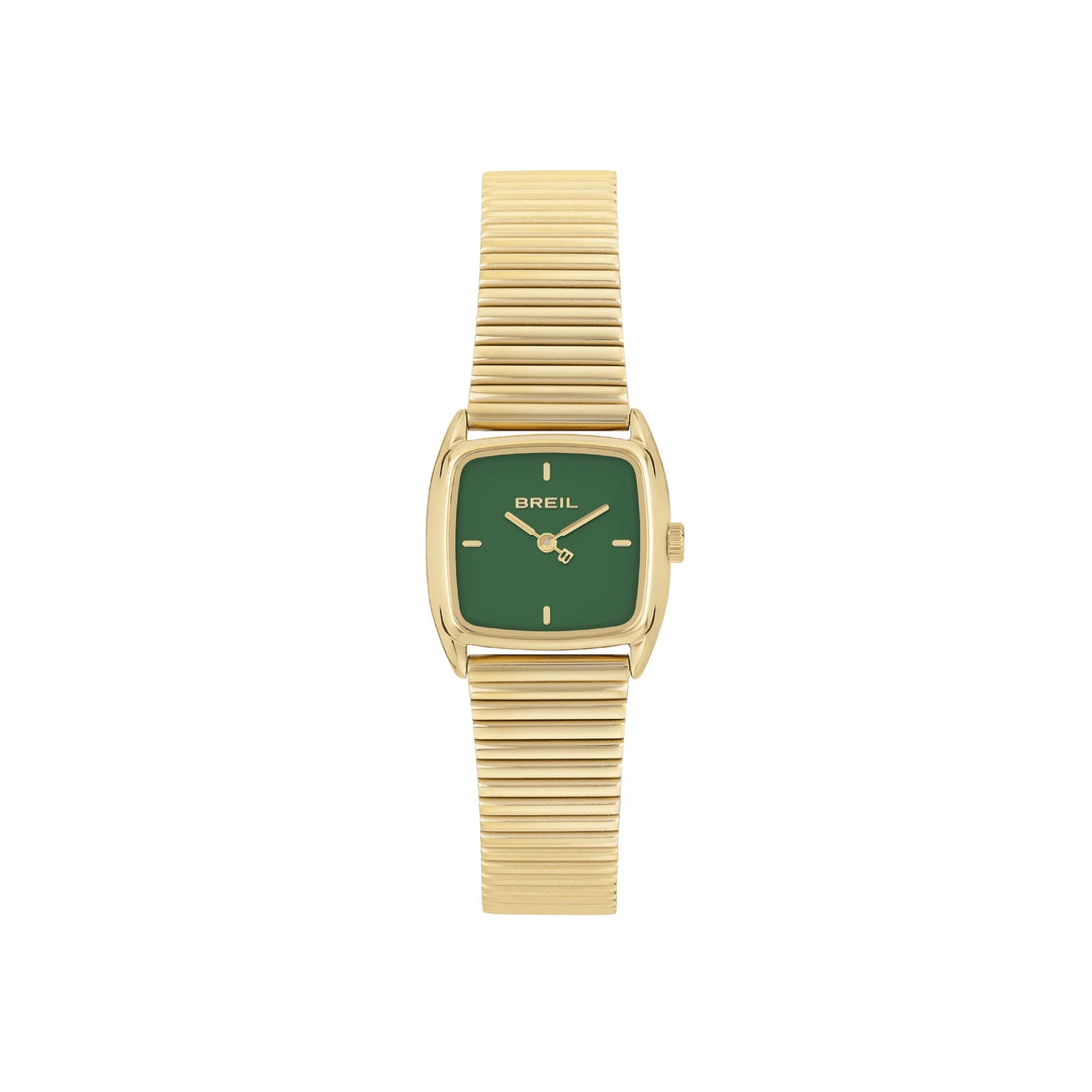 Breil Watch Stylize 24x21mm緑色のクォーツスチールフィニッシュIPゴールドTw2052