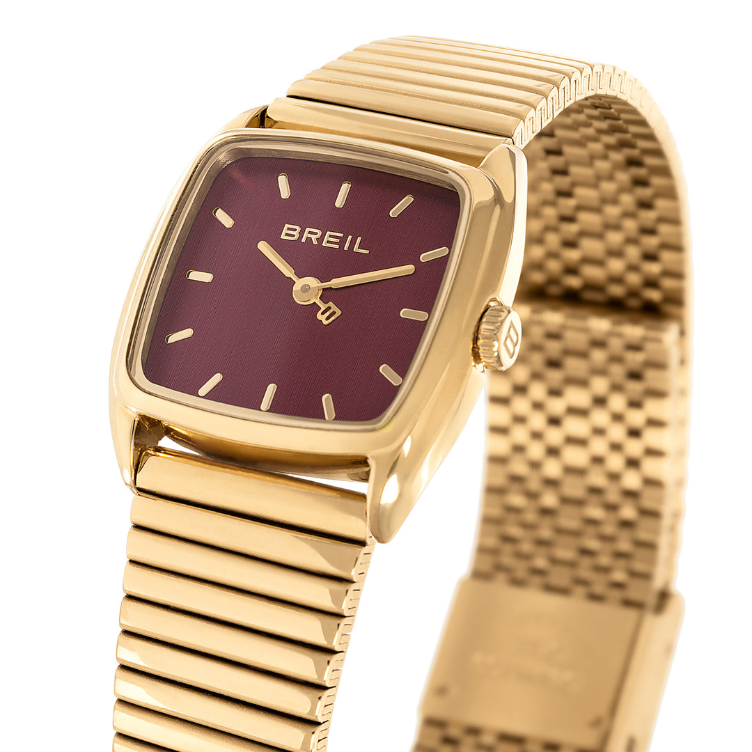 Breil watch stylize 24mm bordeaux quartz steel finish pvd yellow gold Tw2120
